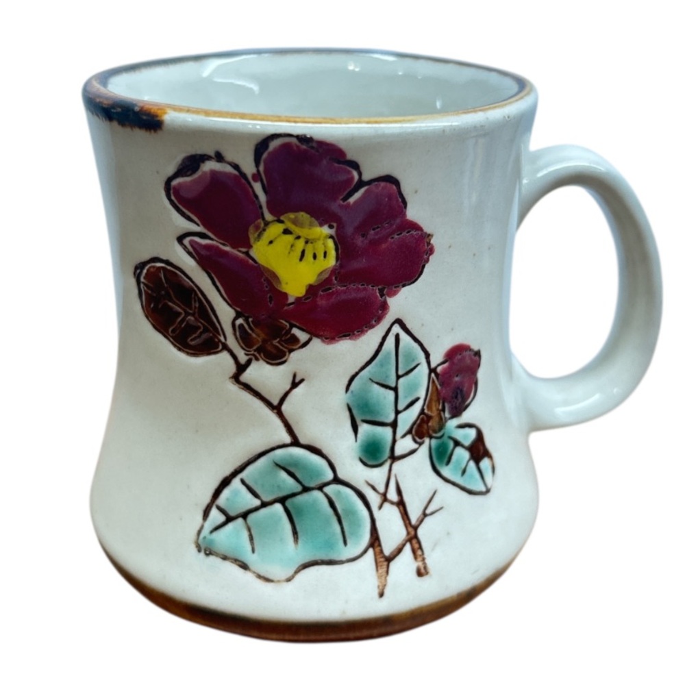 Vintage Retro Stoneware Glazed Mugs With Floral Motif Set Of 4 Made In Korea - Picture 2 of 16